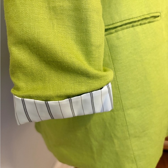 Jules & Leopold Lime Green Double-Breasted Linen-Blend Blazer - Picture 4 of 6